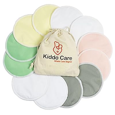 Kiddo Care Pads d'allaitement en bambou bio lavable -12 PACK Coloré (6 paires) - Coussinets d'allaitement réutilisables, coussinets de soutien-gorge, étanches, ultra doux, imperméable, coussinets d'a