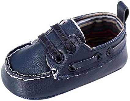 ZJENEE Newborn Boy Girl Leather Crib Soft Sole Shoe Sneakers Baby Shoes (0~6 Month, Navy)