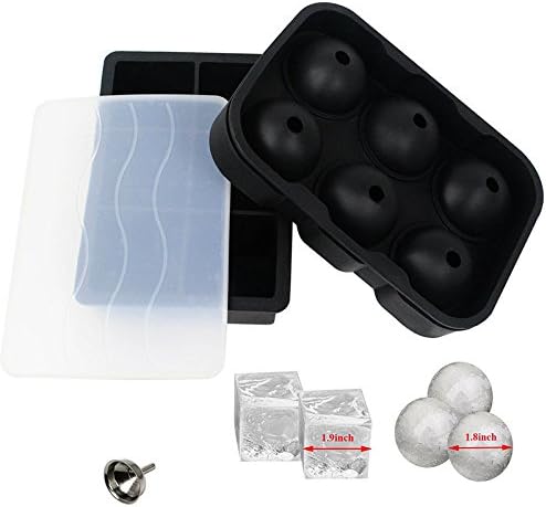 2 Pack Black Silicone Ice Cube Trays with Lid and Ice Ball Maker Mold Set Funnel Free Reusable Each 6 Grids