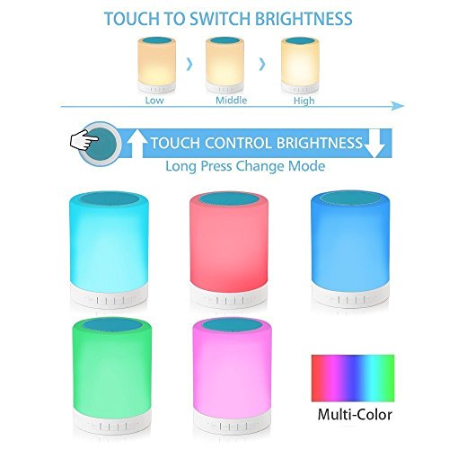 KOBWA Bluetooth Music Box Lautsprecher LED Nacht Lampe mit Schalter Berühren Behandeln Einstellbare Helligkeit Unterstützt TF-Karte LED Touch Sensor Tischlampe Farbwechsel Lampe - 2