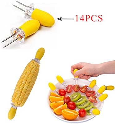 Fashionbabies Set of 14 Interlocking Corn Holders Stainless Steel BBQ Food and Fruit Holder Grips Forks