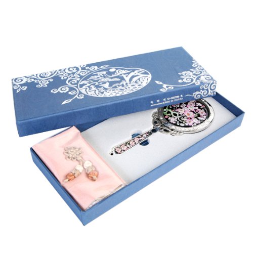 Handspiegel, rund, Edelstahl, Perlmutt, Blumendesign, Pink / Schwarz - 4