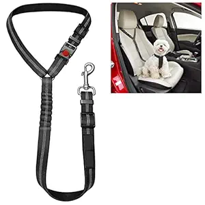Qpets? Premium Car Seat Belt for Dogs Cats Pets, Adjustable Safety Heavy Duty Elastic Lead Harness for Cars with Elastic Nylon Bungee Buffer (Black) (Length:100cm)