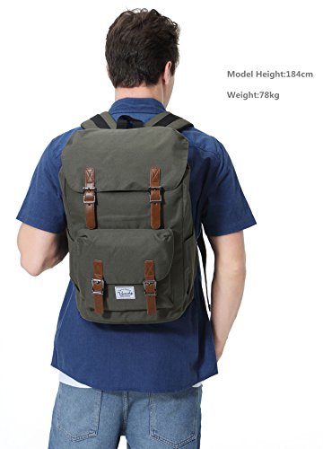 VASCHY Rucksack Laptop Vintage Schulrucksack Jungen L  ssiger Draussen Wandern Rucksack Wasserabweisend Rucksack 15 6 Zoll Laptop -Gr  n