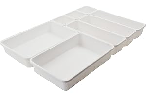 SUPPRUI Drawer Organiser Trays, Set of 8,Drawer Dividers For Make-up Organiser for Bedroom, Bathroom, Office, Kitchen - Drawer Organisers For Cosmetics, Stationery(White)
