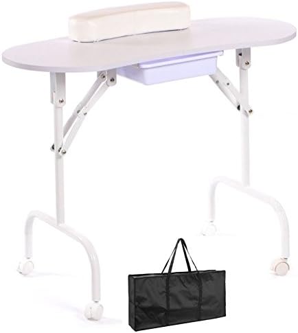 Manicure Nail Table Salon Technician Work Desk Mobile Beauty Tattoo Workstation. (White)