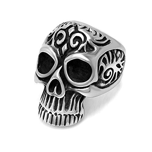 YDMSGSB Bague Bijoux Rétro en Acier De Titane De Tête De Crâne De Fleur D’Éclaireur Rétro