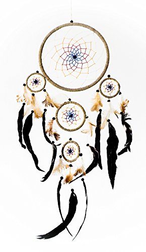 Traumfänger 35 x 60 cm Dreamcatcher Indianer, mit farbigem Netz und verschiedenfarbigen Federn - 2