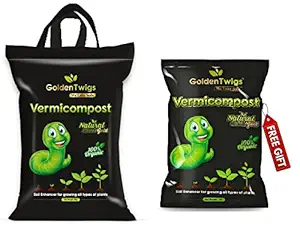 Golden Twigs Vermicompost -5kg + 1 kg Vermicompost Free - Pure Worm castings, 100% Organic Natural Fertilizer - 5kg + 1 kg Vermicompost Free