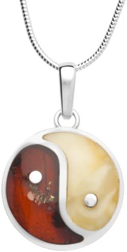 InCollections Women's Pendant 925 / 000 Sterling Silver with Amber and Snake Chain Necklace 1.2 / 50 CM-Yin and Yang 0521200020190