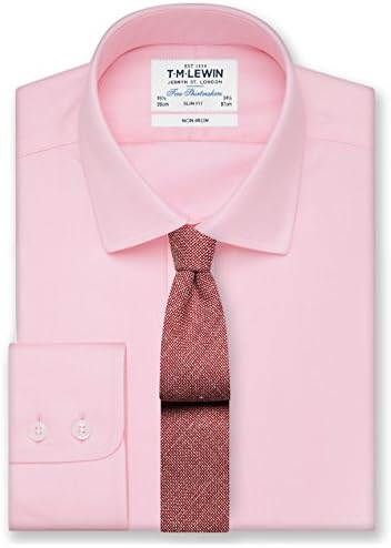 TM Lewin Non-Iron Pink Twill Button Cuff Slim Fit Shirt 16