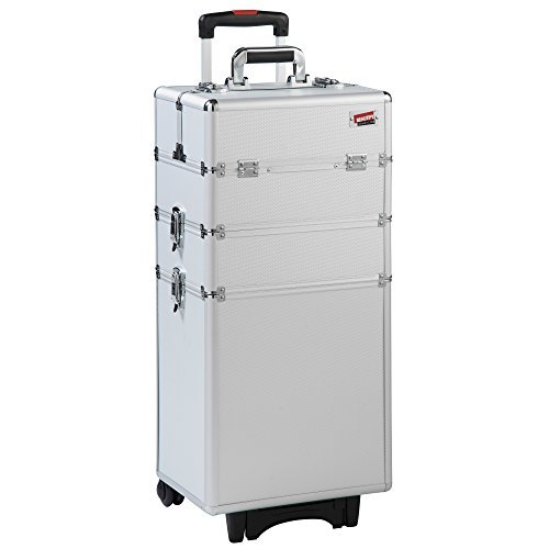 Beautify Professional Stylish Silver 4-in-1 Aluminium Cosmetics Case Beauty Trolley/Vanity Box