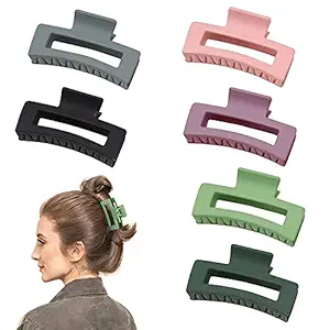 FAMEZA Hair Claw Clips, 6PCS Strong Hold Rectangle Claw Hair Clips Bright Color Hair Jaw Clamp Non-Slip Catch Hair Styling Accessories for Women Girls