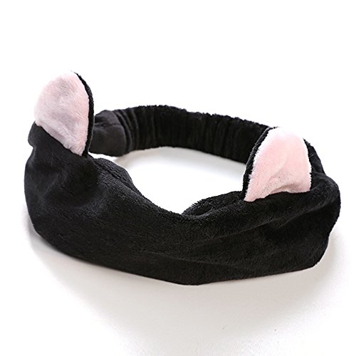 Contever® 1x Niedlich Katzenohren Stirnbänder Flannel Mädchen Turban Haarband Baden Spa Make up Haarreif Elastisch — Schwarz - 7