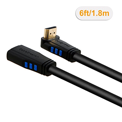 HDMI 2.0 Verlängerungskabel, cablecreation 6 Füße nach unten Winkel 90 Grad 4 K (60Hz) HDMI Kabel 2.0 männlich zu weiblich, 3D-Video, Ethernet, Audio Return Channel, schwarz - 2