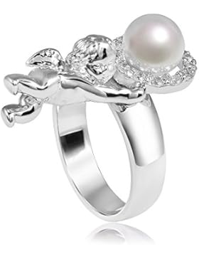 MATERIA 925 Silber Ring Engel - weißer Perlenring Zirkonia rhodiniert inkl. Ringetui Gr. 51-62 #SR-65