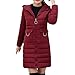 Produktbild Subfamily Daunenjacken für Damen, Damen Winterjacke Wintermantel Steppjacke Frauen Winter Warme Mantel Mit Kapuze Dicke Dünne Jacke Lange Gepolsterte Warm Outwear Metallring S-XXL (Wein Rot, S)
