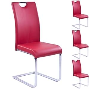 MACO Import Esszimmerstuhl 4er Set rot aus Kunstleder Schwingstuhl