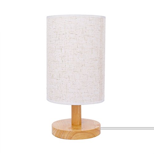 Rund Design Tischlampe Nachttischlampe, Holz und Stoffschirm Licht für Schlafzimmer, Wohnzimmer, Babyzimmer, Fensterdeko,Studentenwohnheim , Kommode, Couchtisch , Bücherregal