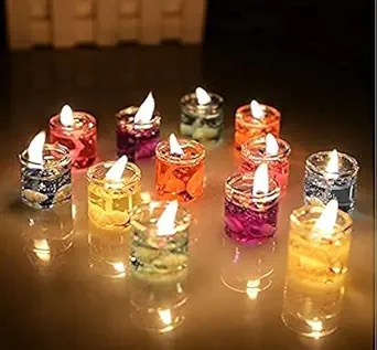 JALPOORNA Small Multicolour Smokeless Decorated Mini Cute Little Glass Jelly Gel Candles for Home Decor Diwali Decoration,Spa,Birthdays Party,Festivals Pack of 12