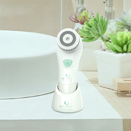 Ultraschall Gesichtsreinigungsbürste USpicy Elektronische Vibrierende Gesichtsbürste für Körper, Peelende Wirkung, Tiefenreinigenden Gesichtspflege mit 2 Bürstenköpfen - 8