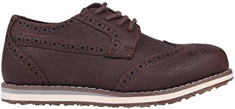 Soviet Boys Brogue Design Shoes Kids Lace Up Smart Casual Textured Grip Sole Brown UK 2 (34)