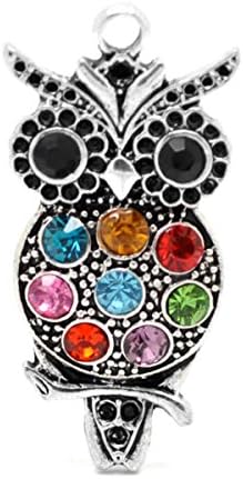 HOUSWEETY 3PCs Silver Tone Rhinestone Owl Charm Pendants 4.7x2.3cm(1 7/8"x7/8")-Jewellery Making Findings,DIY Crafts