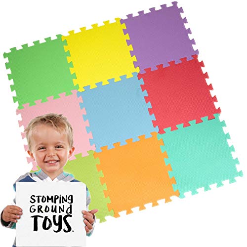 Tappeto Gioco Bambini in Soffice Schiuma Eva | Tappeto da Gioco Multicolore | Tappetino Puzzle Antiscivolo, 32 x 32 x 1 cm - 9 Pezzi