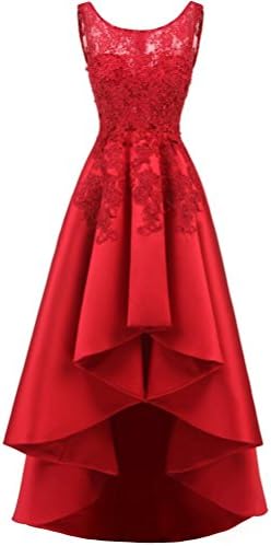 Women's Elegant Lace Back Long Front Short Evening Dresses Sleeveless Round Neck Bridesmaid Dresses More Color, Wine Red, US:10