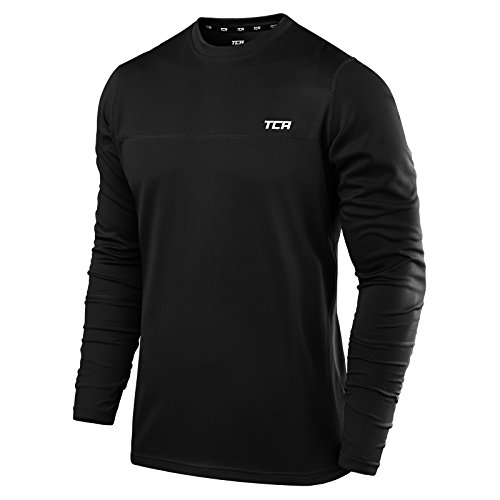 TCA Element Herren Laufshirt/Funktionsshirt mit Rundhalsausschnitt - Langarm - Schwarz, L