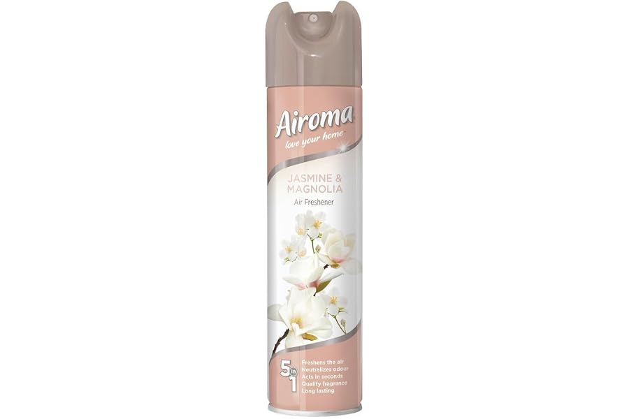 Airoma 5-in-1 Jasmine and Magnolia Air Freshener Spray 210ml: Odour Eliminator, Room Spray, Room Deodorizer, Bathroom and Hou