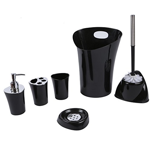 Zuvo Badzubehör-Set, mit Abfalleimer, Seifenschale, Lotionspender, Zahnbürstenhalter, Zahnputzbecher, WC-Bürste, 6-teilig schwarz