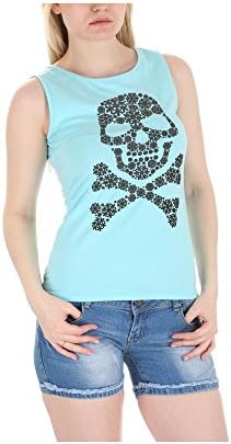 Ideal Shoes – Judith Skull Print Tank Top -  Blue - Large