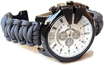 Grey big paracord wrist watch men Braid parachute strap excursion bracelet Husband dad Custom gift