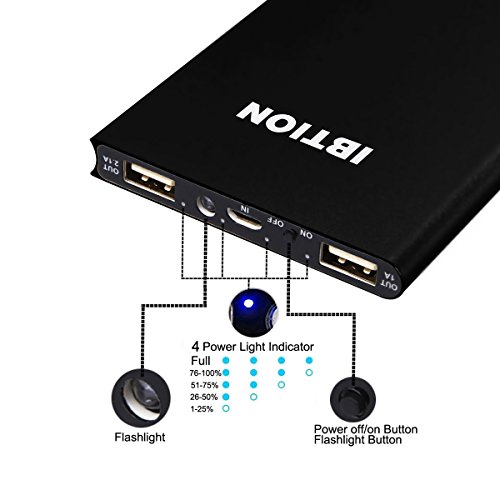 IBTION Powerbank 10000mAh Caricabatterie Portatile Ultra Compatta Batterie Esterne per Huawei, Samsung, iPhone e Altri Smartphone (Nero)