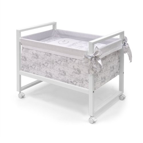 Cambrass 56 x 90 x 73 cm Wooden Bedside Crib Next with Fabrics Collection Toile (Grey)