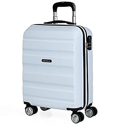 ITACA - Valise Cabine Trolley 50 cm en ABS. Bagage à Main. Rigide et légère. Poignée télescopique. 2 anses, 4 Roues. Vols Low Cost Ryanair Vueling T71650, Color Blanc