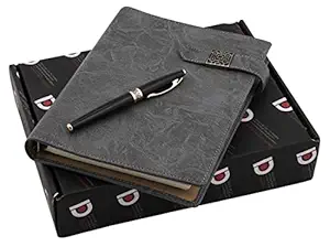 COI Textured Grey Daily Planner | Executive Faux Leather Travel Journal Diary, Office Stationery Card - Document Holder for Boys and Girls with Pen