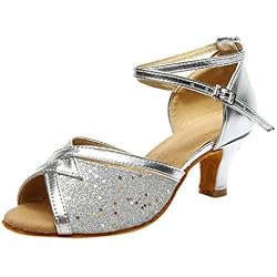 QUICKLYLY Zapatos Tacón Alto/Plataforma/Abiertos Mujer Tacones Altos Fiesta Sexy, Moda Sólida Rumba Waltz Prom Ballroom Salsa Latina Baile Sandalias(Plata,39CN)