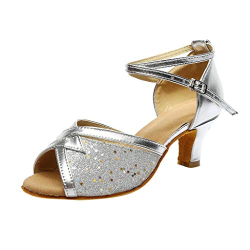 QUICKLYLY Zapatos Tacón Alto/Plataforma/Abiertos Mujer Tacones Altos Fiesta Sexy, Moda Sólida Rumba Waltz Prom Ballroom Salsa Latina Baile Sandalias(Plata,39CN)