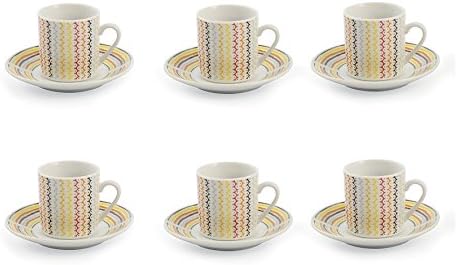 Galileo Casa X18 Set of 6 Coffee Cups, Porcelain, Yellow/White, 12 Units
