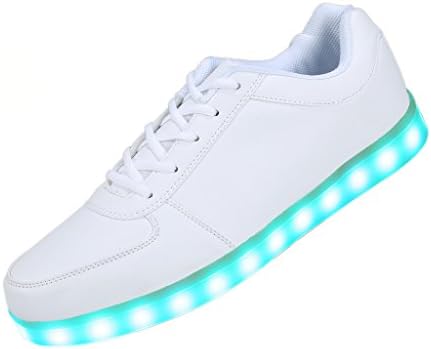 Advogue Women's Men's 7 Colors Light USB Charging LED Light-Up Sport Shoes Flashing Sneakers White Size 5