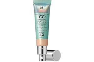 IT Cosmetics Your Skin But Better CC+ Cream Natural Matte LSF 40, 32 ml, Glanz reduzierende, farbkorrigierende und pflegende Foundation mit LSF 40, Getönte Gesichtscreme, Farbton Light