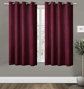 Home Candy Plain 2 Piece Polyester Window Curtain Set - 5ft, Maroon