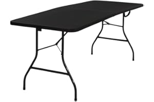 ACCURATE 6FT Heavy Duty Folding Table, Premium Quality Camping Table for Outdoor & Indoor Use for BBQ| Picnic| Garden| Office Party| Camping Activity (182.88X74cm)(BLACK)