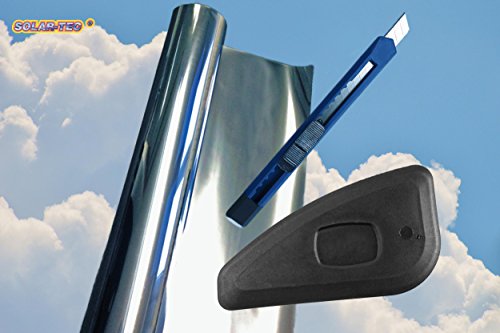 Original SOLAR-TEC® Universal Sonnenschutz Spiegelfolie 99% UV-Schutz 78% reduzierte Helligkeit hochglanzverspiegelt kratzfest selbstklebend 76cm x 220cm für Außen- und Innenmontage mit Zubehör