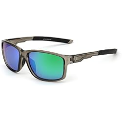 JIM HALO Gafas de Sol Deporte Polarizadas Espejo Wrap Around Conducir Pesca Hombre Mujer(Gris/Verde)