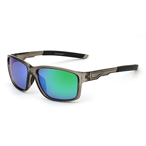JIM HALO Gafas de Sol Deporte Polarizadas Espejo Wrap Around Conducir Pesca Hombre Mujer(Gris/Verde)