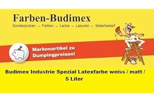 BUDIMEX / INDUSTRIE LATEXFARBE Budimex Industrie Spezial-Latexfarbe, weiss / matt / 5 Liter / Die ideale Wandfarbe für hoch beanspruchte Räume / Ideal für Räume in denen geraucht wird ! / Die gestrichene Oberfläche wird schmutzabweisend u. abwaschbar !