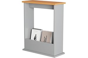 Blisswood Slim Side Table, Small Side Table With Magazine Rack, Modern Style Sofa End Tables For Living Room And Office, Narrow Bedside Tables For Bedroom, Study (55 x 45 x 18 cm, Grey & Pine)
